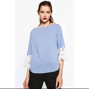 Zara Women's Striped Blue Top, Sz L